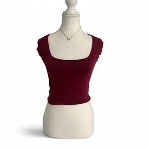 Garage Square Neck Cotton Super Flattering Dark Red Basics Essential Top Size XS